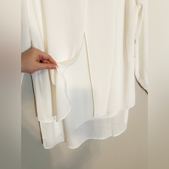 White House Black Market Ivory Long Sleeve Sheer V-Neck Tunic Size- S - Picture 10 of 15